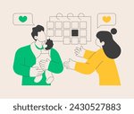 Parental leave abstract concept vector illustration. Family maternity paternity leave, happy family, take care of baby, mother and newborn child, father walking playing with son abstract metaphor.