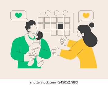 Parental leave abstract concept vector illustration. Family maternity paternity leave, happy family, take care of baby, mother and newborn child, father walking playing with son abstract metaphor.