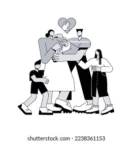 Parental responsibility abstract concept vector illustration. Rights responsibilities, social roles, cooking dinner, doing homework, child care, happy family, playing together abstract metaphor.
