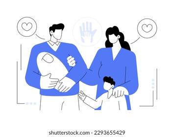 Parental responsibility abstract concept vector illustration. Rights responsibilities, social roles, cooking dinner, doing homework, child care, happy family, playing together abstract metaphor.