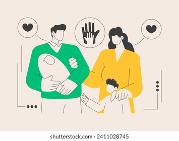 Parental responsibility abstract concept vector illustration. Rights responsibilities, social roles, cooking dinner, doing homework, child care, happy family, playing together abstract metaphor.