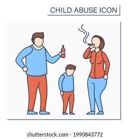 Parental Substance Use Color Icon. Alcohol And Drug Abuse Against Kid. Unable To Care. Bad Influence. Child Abuse Concept. Isolated Vector Illustration