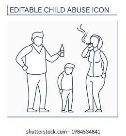 Parental Substance Use Line Icon. Alcohol And Drug Abuse Against Kid. Unable To Care. Bad Influence. Child Abuse Concept. Isolated Vector Illustration. Editable Stroke