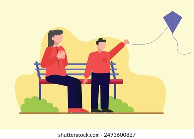 Parent-child relationship, communication concept. Colored flat vector illustration isolated.