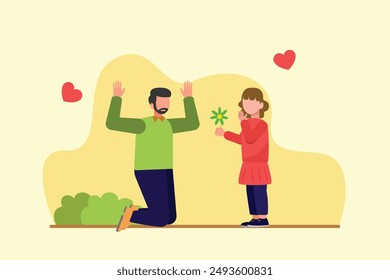 Relación padre-hijo, concepto de comunicación. Ilustración vectorial plana de color aislada.