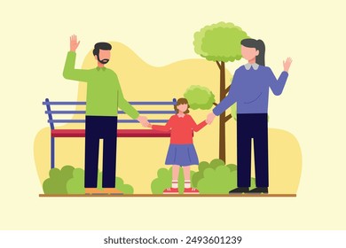 Parent-child relationship, communication concept. Colored flat vector illustration isolated.