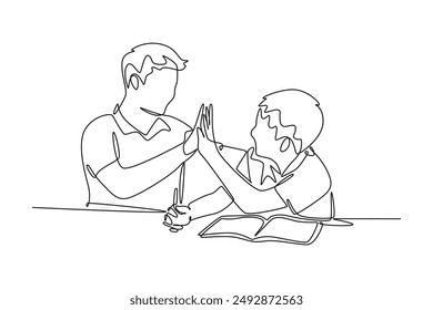Parent-child relationship, communication concept. Single line draw design vector graphic illustration.
