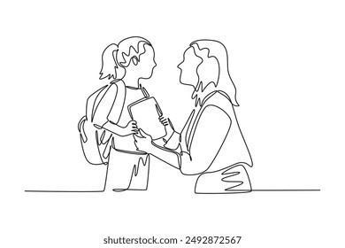 Parent-child relationship, communication concept. Single line draw design vector graphic illustration.