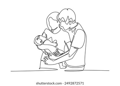 Parent-child relationship, communication concept. Single line draw design vector graphic illustration.