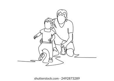 Parent-child relationship, communication concept. Single line draw design vector graphic illustration.