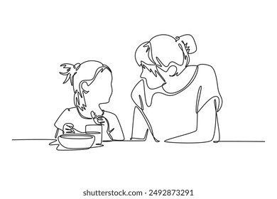 Relación padre-hijo, concepto de comunicación. Ilustración gráfica de Vector de diseño de línea única.