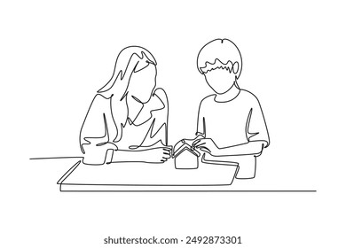 Parent-child relationship, communication concept. Single line draw design vector graphic illustration.