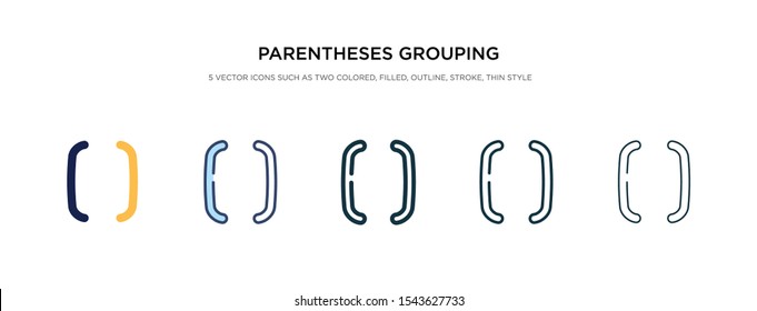 parentheses grouping icon in different style vector illustration. two colored and black parentheses grouping vector icons designed in filled, outline, line and stroke style can be used for web,