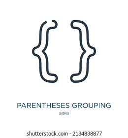 Klammern das Gruppierungssymbol für dünne Linien. Clipping, antike lineare Icons von den Schildern Konzept isolierte Umrisszeichen. Vektorgrafik-Symbol-Element für Webdesign und Apps.