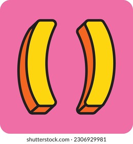 Parentheses or Round Brackets symbol in doodle black outline with orange shadow on pink background for school, work, or commercial purpose