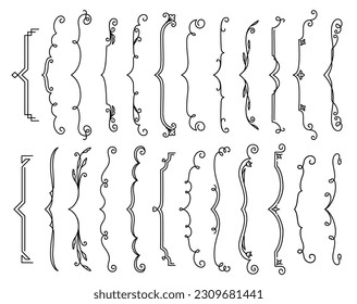 Parenthesis border. Hand drawn calligraphic frames, curly line art vector borders or vintage parenthesis dividers. Simple ornate, flourish braces, doodle decorations collection