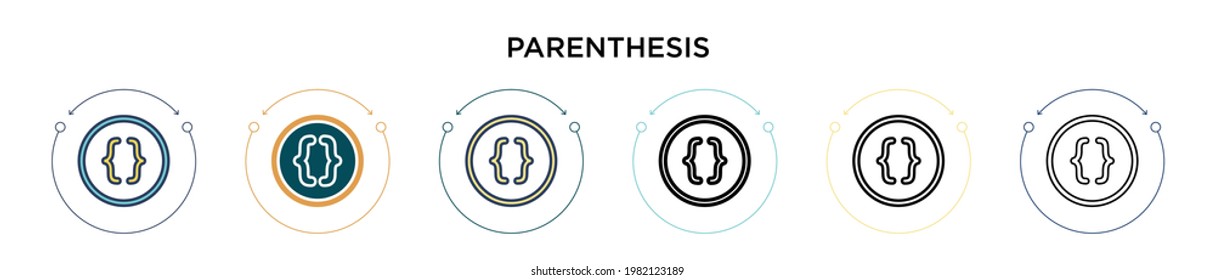 Parenthesis icon in filled, thin line, outline and stroke style. Vector illustration of two colored and black parenthesis vector icons designs can be used for mobile, ui, web