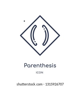 parenthesis icon from signs outline collection. Thin line parenthesis icon isolated on white background.