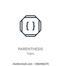 Parenthesis icon. Thin linear parenthesis outline icon isolated on white background from signs collection. Line vector sign, symbol for web and mobile