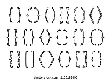 Parenthesis. Set Of Text Brackets. Decorative Brace Signs Collection. Bracket Icon Vector Illustration.