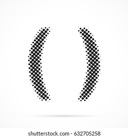 Parenthesis Symbol in halftone. Dotted illustration isolated on a white background.
Vector illustration.