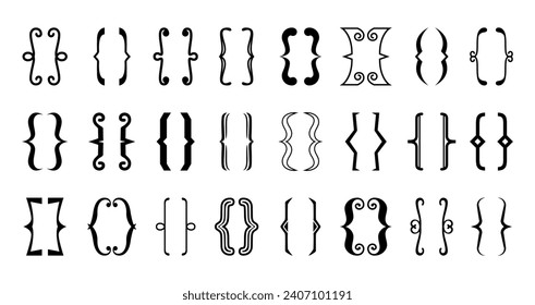 Parenthesis text brackets. Curly and square, round frame. Punctuation marks used to enclose additional information within a sentence, providing clarification or separation in written communication