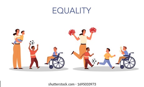 Parenthood and child rearing concept. Woman teach her son equality. Influence on child, family relationship, and childcare. Isolated vector illustration in cartoon style