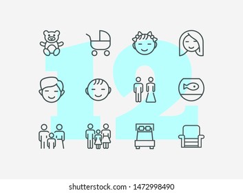 Parenthood line icon set. Boy, girl, couple, parents. People concept. Can be used for topics like family, children, home