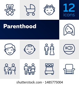 Parenthood line icon set. Boy, girl, couple, parents. People concept. Can be used for topics like family, children, home