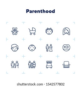 Parenthood line icon set. Boy, girl, couple, parents. People concept. Can be used for topics like family, children, home