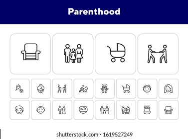 Parenthood line icon set. Boy, girl, couple, parents. People concept. Can be used for topics like family, children, home