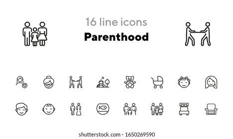 Parenthood line icon set. Boy, girl, couple, parents. People concept. Can be used for topics like family, children, home