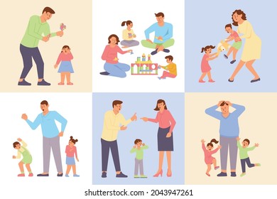 Parenting Composition Set Happy Family Screaming Stock Vector (Royalty ...