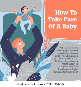 Parenting course for mother and father, how to take care of baby. Information and recommendations for moms and dads. Tips and tricks for newborn, development and growth. Vector in flat style