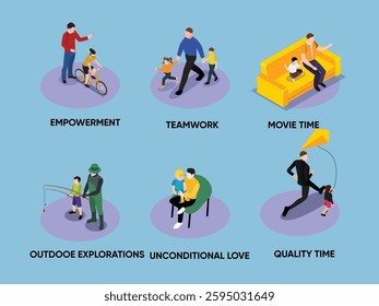 Parenting and Family Bonding Activities – Quality Time and Childhood Development 3d flat vector illustrations