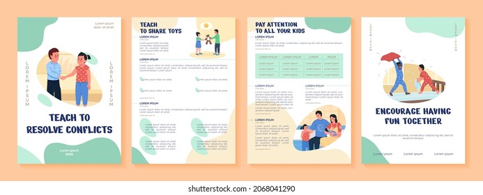 Parenting flat vector brochure template. Avoid family conflicts. Flyer, booklet, printable leaflet design with flat illustrations. Magazine page, cartoon reports, infographic posters with text space
