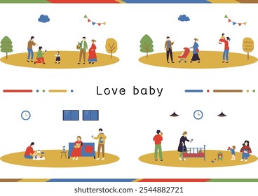 Parenting illustration set of family