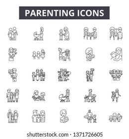 Parenting line icons, signs set, vector. Parenting outline concept, illustration: father,child,mother,human,family,parent,graphic