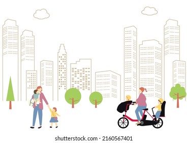 parenting mother in the city and building