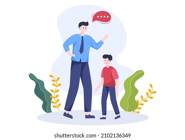 Parenting of Mother, Father and Kids Embracing Each Other in Loving Family. Cute Cartoon Background Vector Illustration for Banner or Psychology