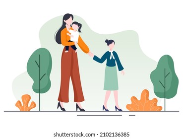 Parenting of Mother, Father and Kids Embracing Each Other in Loving Family. Cute Cartoon Background Vector Illustration for Banner or Psychology