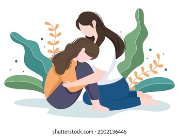Parenting of Mother, Father and Kids Embracing Each Other in Loving Family. Cute Cartoon Background Vector Illustration for Banner or Psychology
