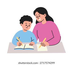 Parenting Mother and Son Doing Homework Together