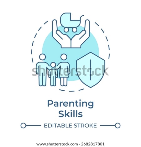 Parenting skills soft blue concept icon. Raise children in healthy, supportive environment. Life competencies. Round shape line illustration. Abstract idea. Graphic design. Easy to use in article