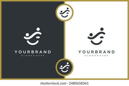 Parenting Smile Logo Vektorgrafik. Grafische Darstellung der Eltern, die die Hand ihres Kindes halten, kombiniert mit lächelnden Emoticons. Minimalistischer Umrissstil, moderne, einzigartige Illustration.	
