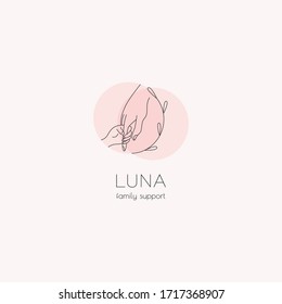 Parenting Vector Logo. Custom Hands Logotype. Family Support Design.