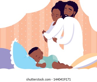 parents afro with baby boy sleeping