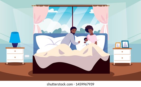 parents afro in bed with newborn inside room