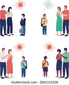 Parents Anxious About Coronavirus Semi Flat Color Vector Character. Family Figure. Full Body People On White. After Covid Isolated Modern Cartoon Style Illustration For Graphic Design And Animation