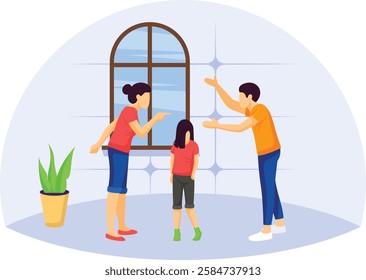 parents appear to be scolding child concept, Mother pointing her finger aggressively While Father blaming vector design, Social issues banner, raising children Scene, human relationship illustration